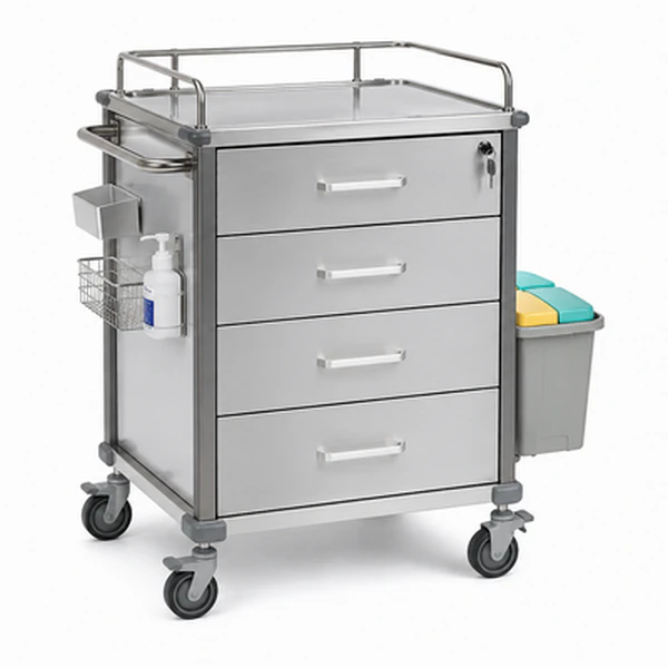 MT-65032J four-drawer powder-coated steel medical trolley